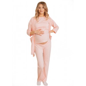 Комплект для вагітних і годуючих (Укорочений халат, футболка, штани) Рита Рожевий